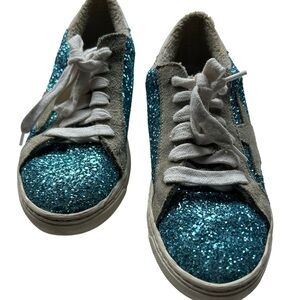 The Shoe Box Made In Italy Blue Sequin Lace Up Sneakers Shoes Size 37 Star